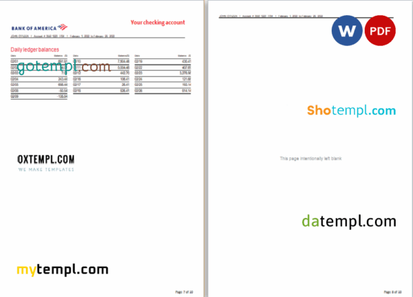USA Bank of America bank statement 3 - 6 months, Word and PDF example, 10 pages - Image 4