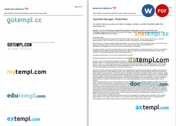 USA Bank of America bank statement 3 - 6 months Word and PDF example (10 pages), version 5 - Image 5