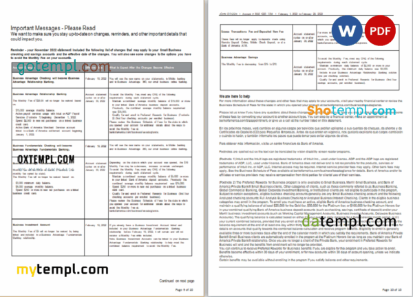 USA Bank of America bank statement 3 - 6 months, Word and PDF example, 10 pages - Image 5