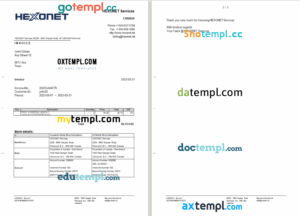 Canadian Hexonet Services invoice Word and PDF example, 2 pages