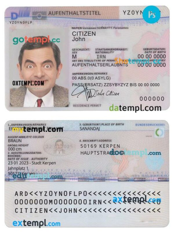 Germany residence permit PSD template, 2011 – present, version 2