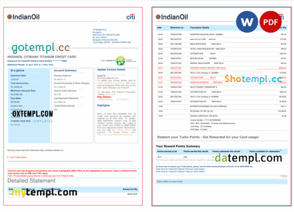 India Indian Oil utility bill download example in Word and PDF format, 6 pages
