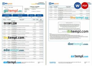 Indonesia BRIsyariah bank statement Word and PDF template, 2 pages
