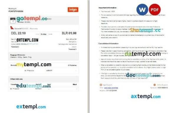 Indian Railways, Ixigo, IRCTC train e-ticket, Word and PDF download template, 2 pages, version 2 - Image 2