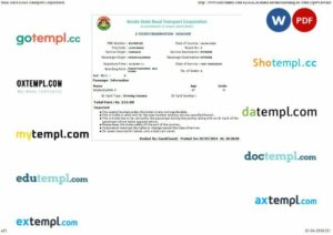 Kerala State Road Transport Corporation bus e-ticket, Word and PDF download template