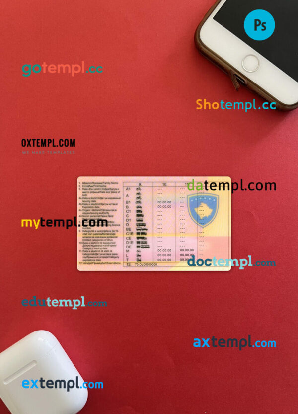 Kosovo driving license editable PSD files, scan look and photo-realistic look, 2 in 1 - Image 2