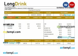 LongDrink company payroll example in Word and PDF formats
