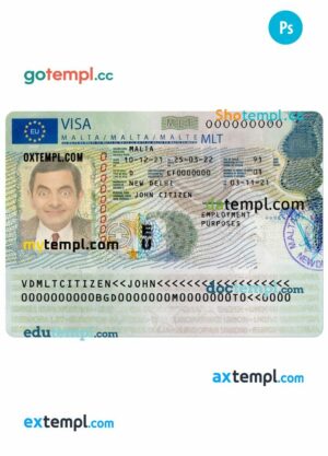 Maltese travel visa example in PSD format, version 2