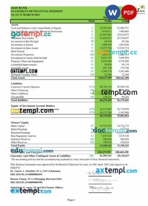 Nigeria Jaiz bank statement Word and PDF template