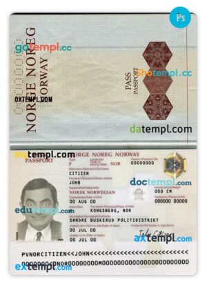 Norway passport PSD template, version 2