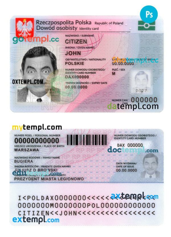 Poland ID template in PSD format, fully editable, 2019-present, version 2