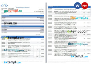 Saudi Arabia Arab National Bank ANB account statement, Word and PDF template, 22 pages