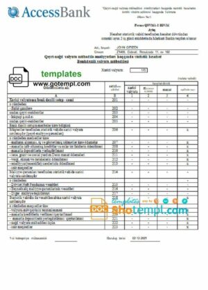 Azerbaijan Access Bank (Azerbaijani language) statement template in Word and PDF format
