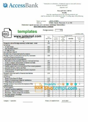Azerbaijan Access Bank (English language) statement template in Word and PDF format