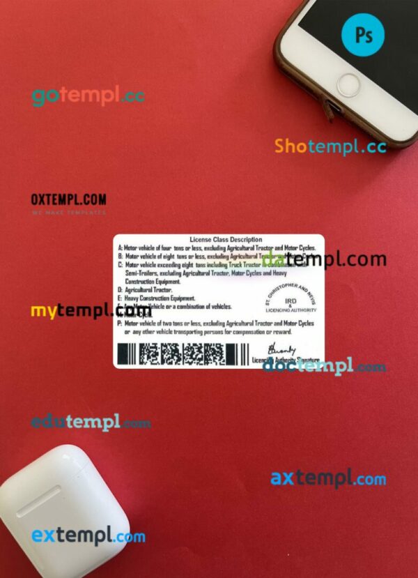 St Kitts & Nevis driving license editable PSD files, scan look and photo-realistic look, 2 in 1 - Image 2
