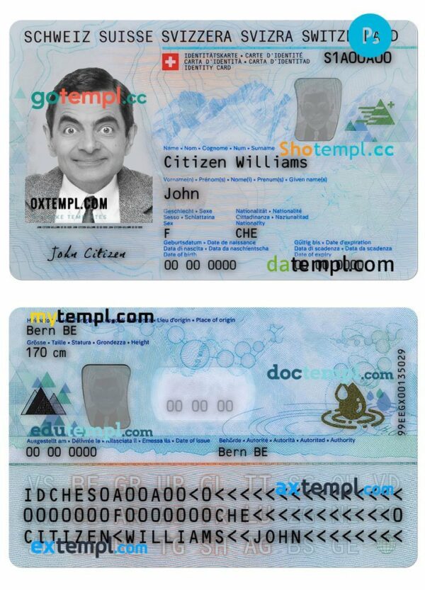 Switzerland ID card PSD template, completely editable
