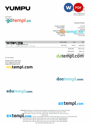 Swiss Yumpu invoice Word and PDF example, fully editable