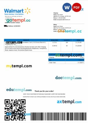 USA Walmart invoice Word and PDF template