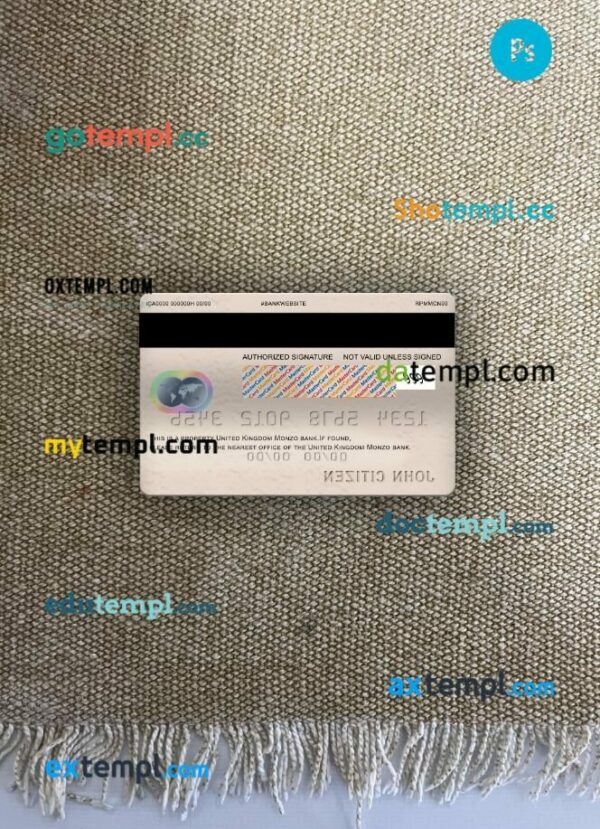 United Kingdom Monzo bank mastercard PSD scan and photo taken image, 2 in 1 - Image 2