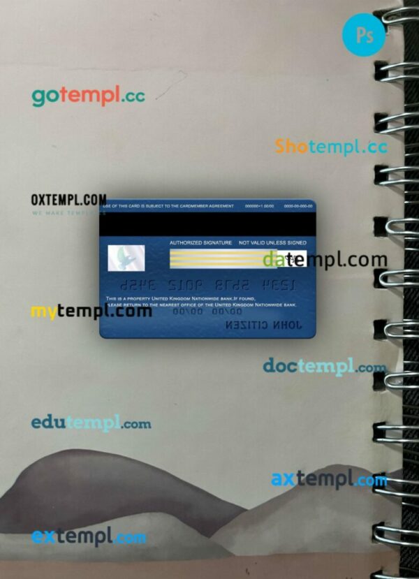United Kingdom Nationwide bank visa classic card PSD scan and photo-realistic snapshot, 2 in 1 - Image 2