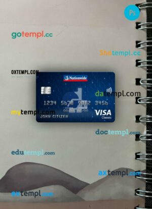 United Kingdom Nationwide bank visa classic card PSD scan and photo-realistic snapshot, 2 in 1