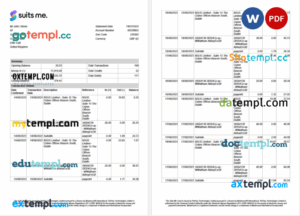 United Kingdom Suits Me bank statement Word and PDF template, 2 pages