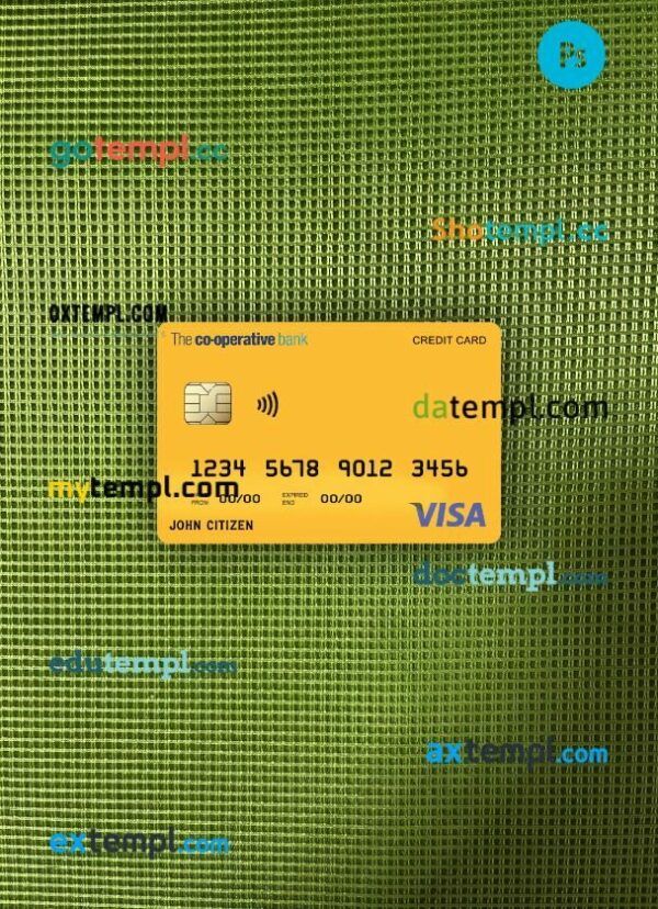 United Kingdom The co-operative bank visa card PSD scan and photo-realistic snapshot, 2 in 1