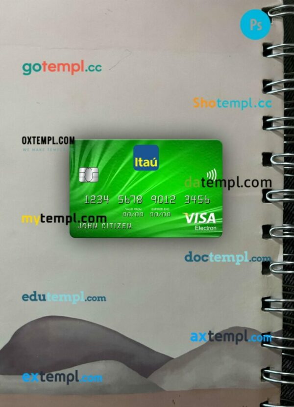 Uruguay Itau bank visa electron card PSD scan and photo-realistic snapshot, 2 in 1