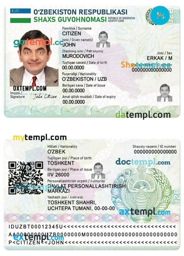 Uzbekistan ID card PSD template, completely editable