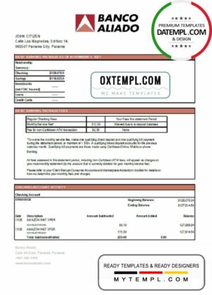 Panama Banco Aliado bank statement easy to fill template in Excel and PDF format