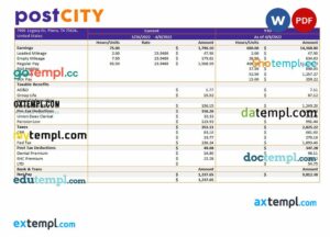 Post City company earning statement example in Word and PDf formats