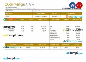 quarrying company fully editable paystub example in Word and PDF formats