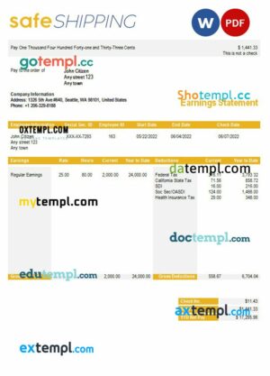 safe shipping company payroll example in Word and PDF formats