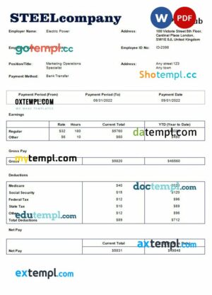 steel company payroll example in Word and PDF formats