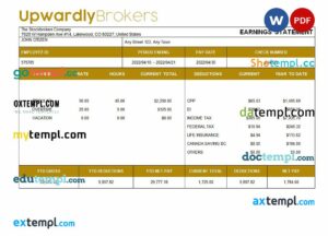 stockbrokers company payslip example in Word and PDF formats