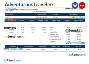 tourism company paystub example in Word and PDF formats