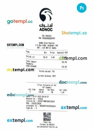 Adnoc company payment receipt PSD template