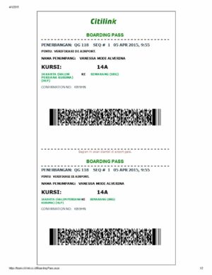 Citilink boarding pass in Word and PDF formats, version 2