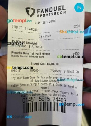 Fanduel sportsbook payment receipt PSD template