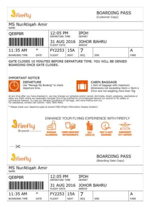 Firefly boarding pass in Word and PDF formats