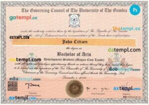 Gambia The University of the Gambia diploma template in PSD format