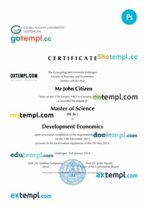 Germany Georg August University of Göttingen university diploma template in PSD format