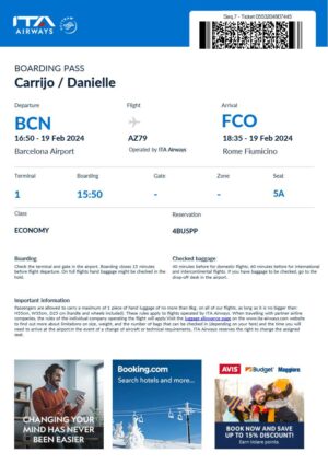 ITA Airways boarding pass in Word and PDF formats, version 2