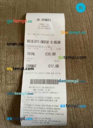 JD sports store payment receipt PSD template
