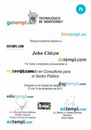 Mexico Monterrey university diploma template in PSD format