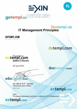 The Netherlands EXIN company course diploma template in PSD format