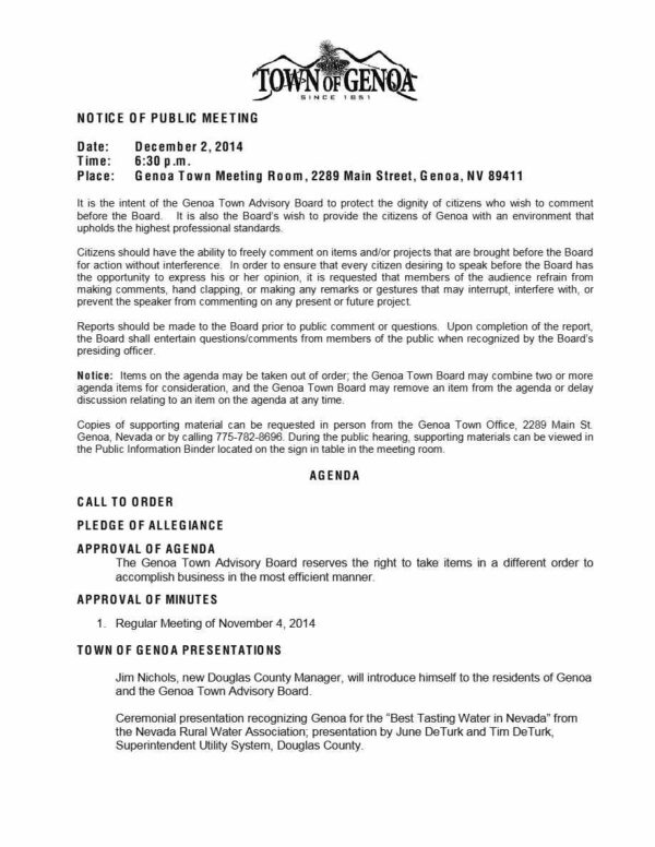 Town of Genoa Meeting agenda template in Word and PDF formats