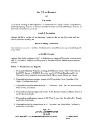 United States Florida Last Will and Testament editable template in Word and PDF formats
