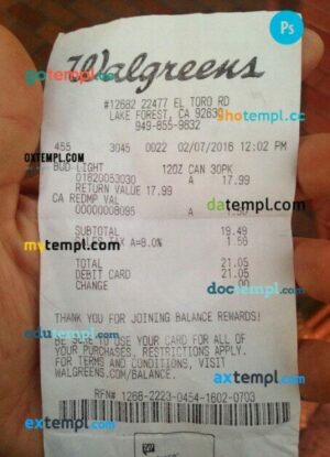Walgreens pharmacy payment check PSD template