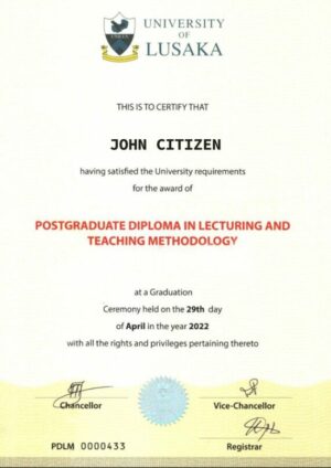 Zambia University of Lusaka diploma template in PSD format